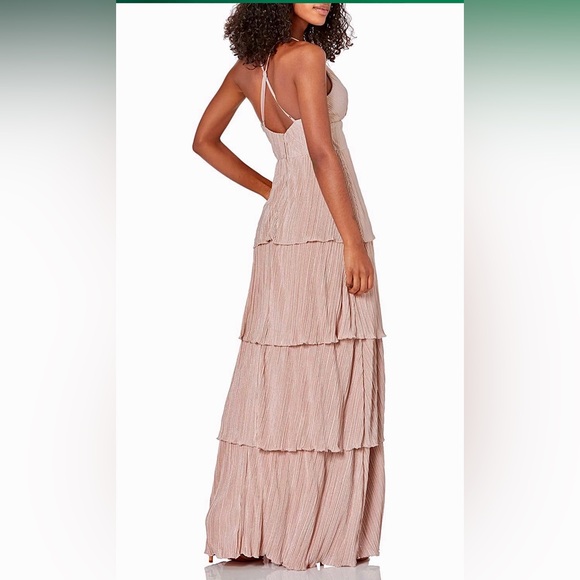 Dusty light pink Rose gold tiered layered maxi cocktail evening party gown dress - Picture 2 of 10